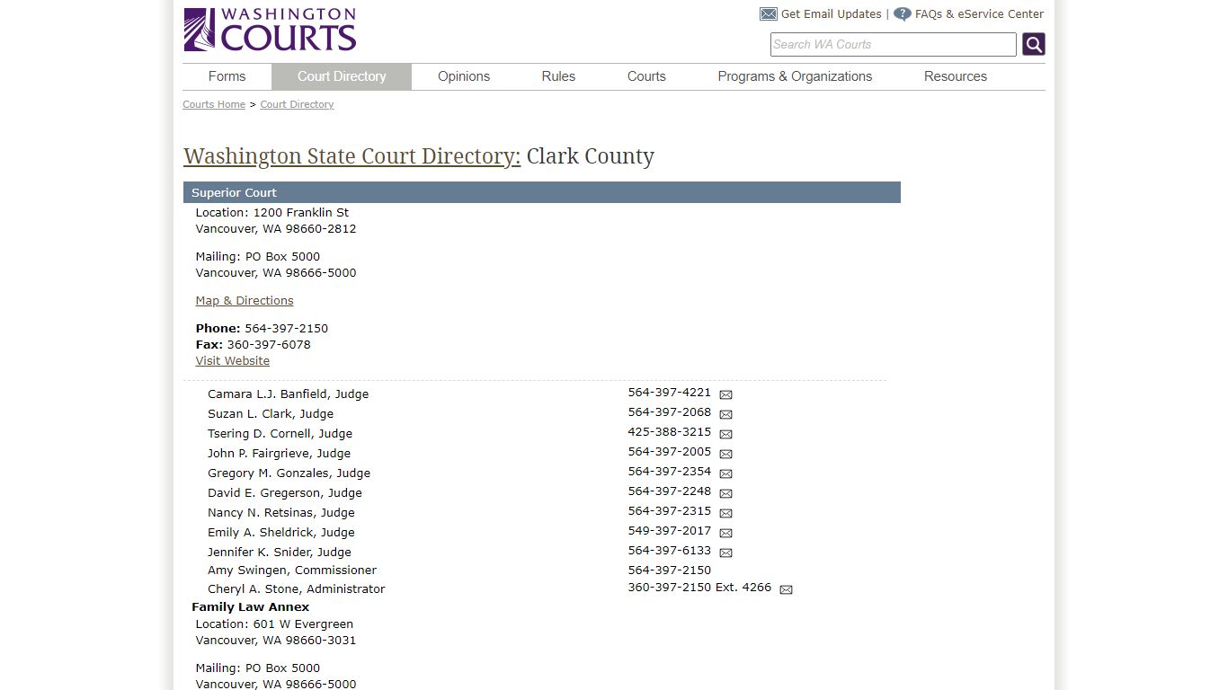 Washington State Courts - Court Directory